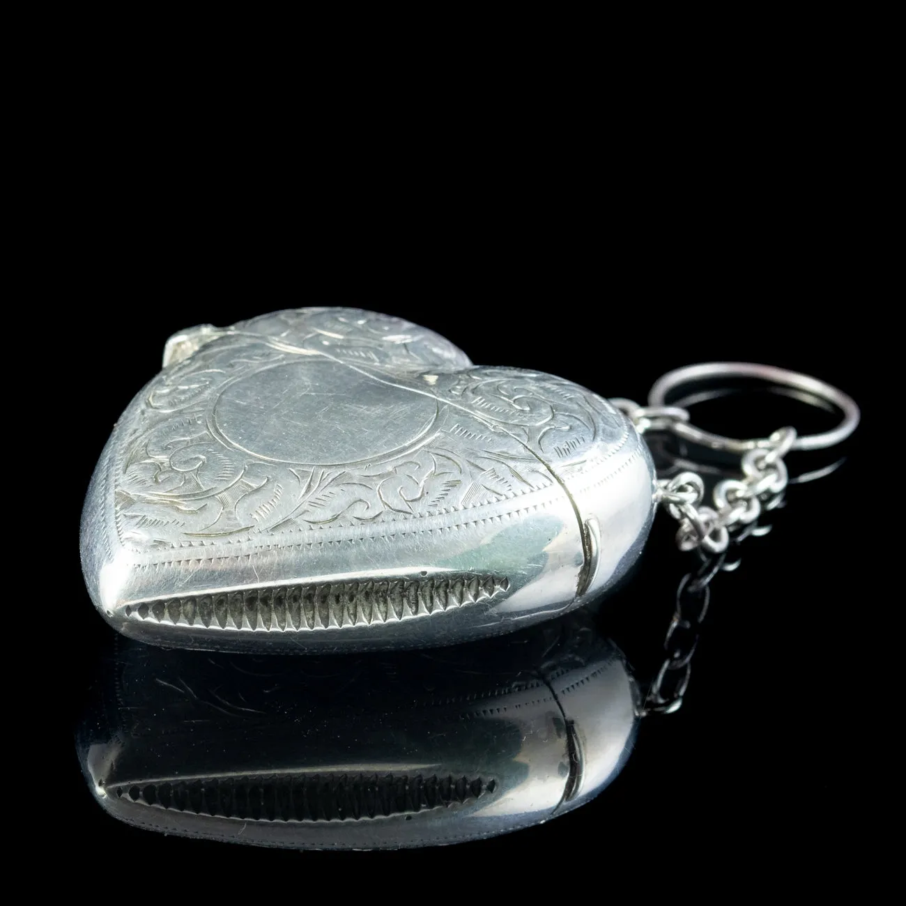 Antique Victorian Silver Heart Vesta Case Pendant Dated 1897