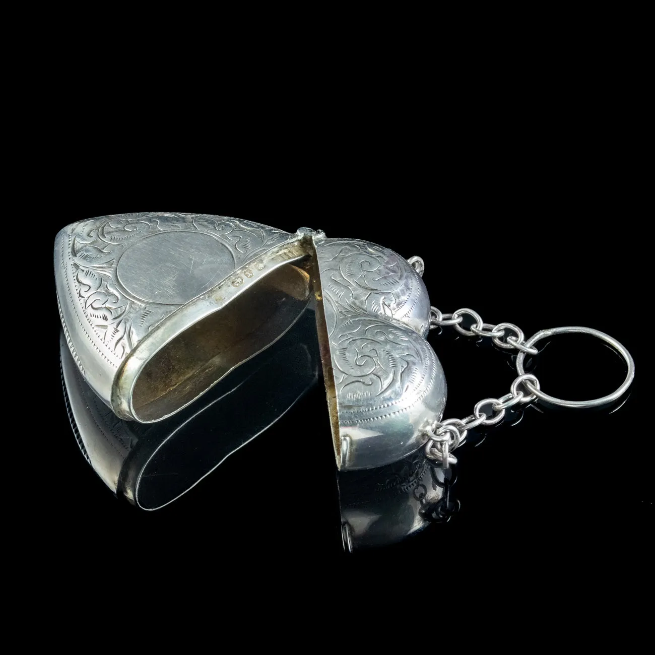 Antique Victorian Silver Heart Vesta Case Pendant Dated 1897