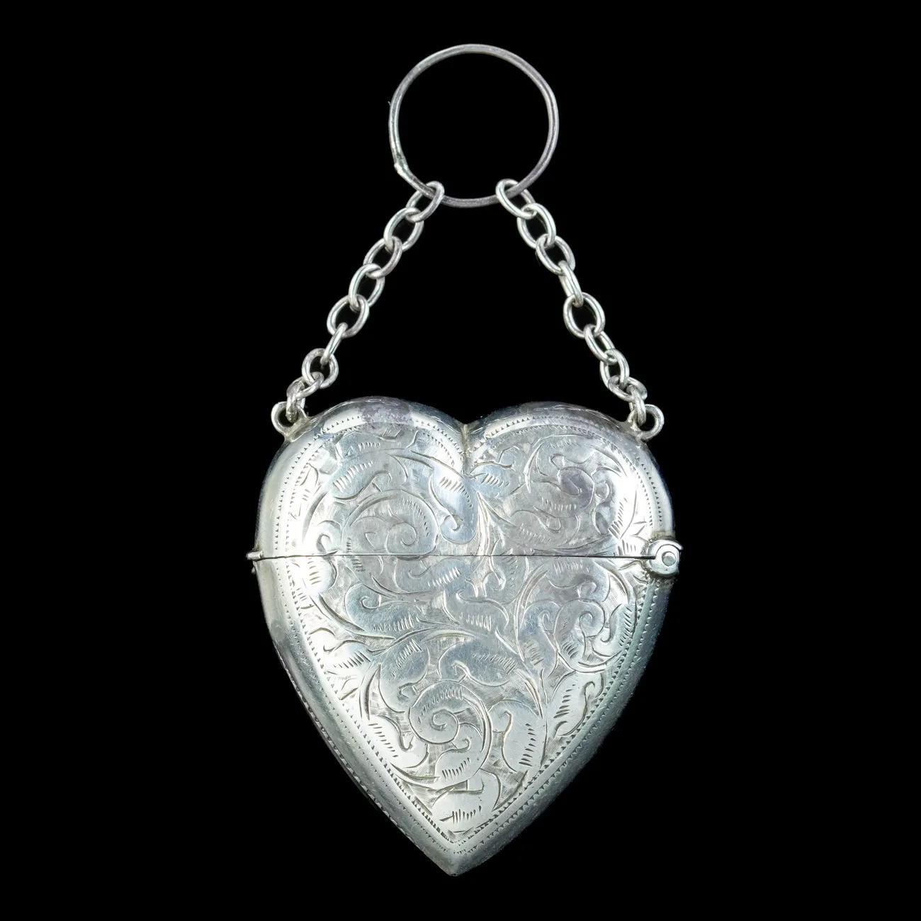 Antique Victorian Silver Heart Vesta Case Pendant Dated 1897