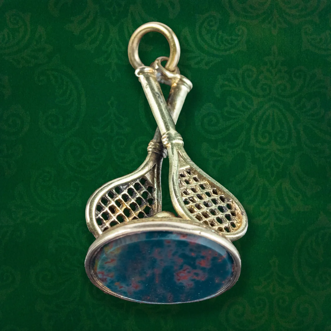 Antique Victorian Tennis Fob Pendant 15ct Gold Bloodstone Seal