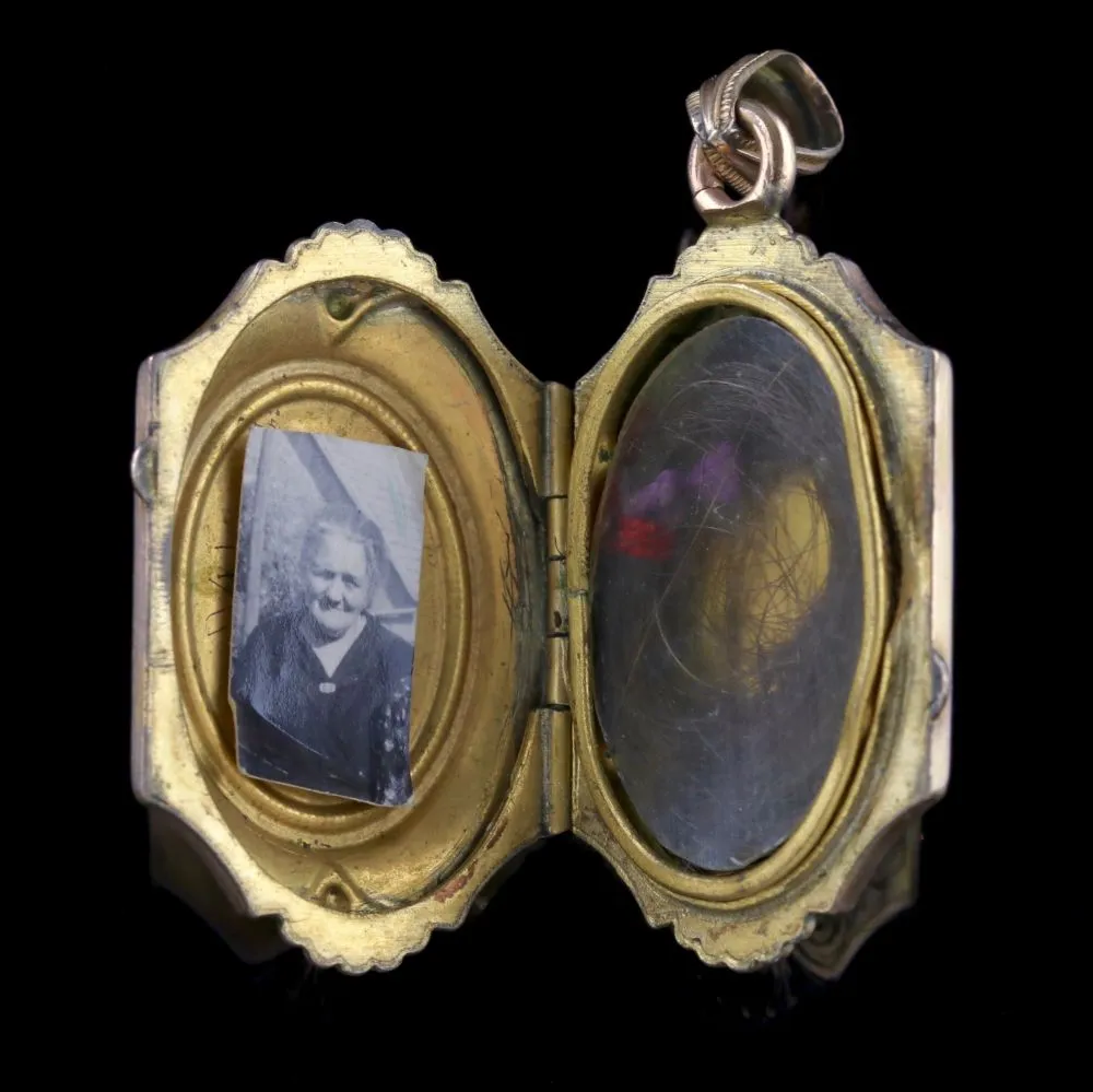Antique Victorian Turquoise Mourning Locket Gold Gilt