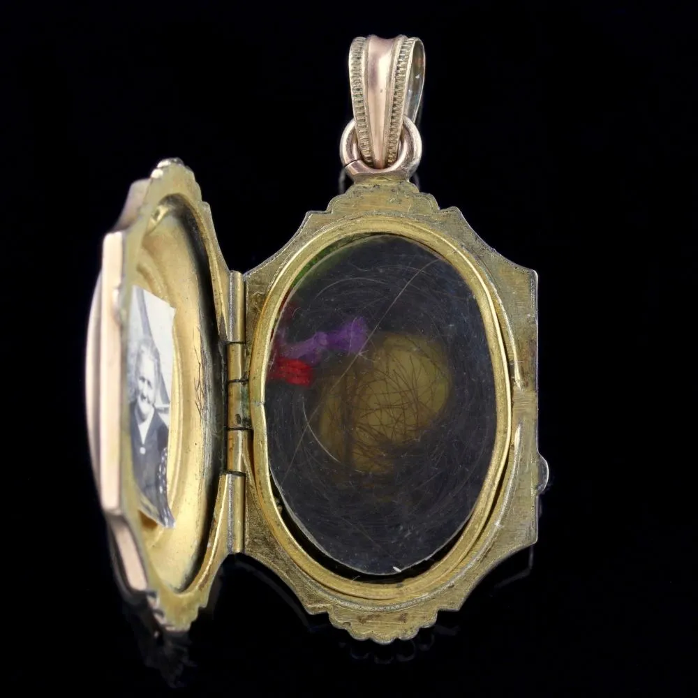 Antique Victorian Turquoise Mourning Locket Gold Gilt