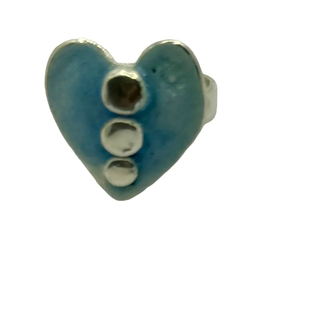 Aqua enamel heart ring with silver dots