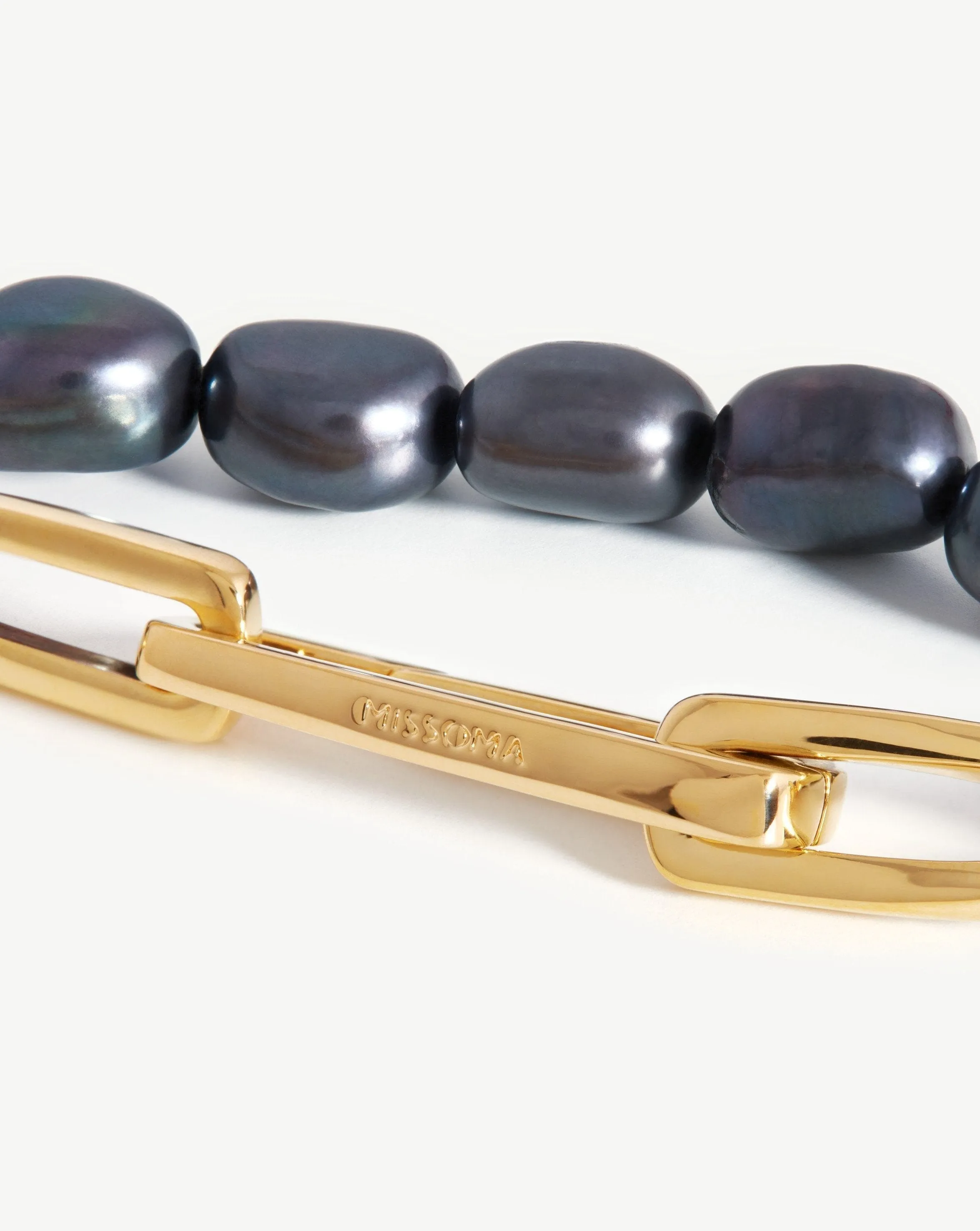 Baroque Pearl Twisted Link Bracelet | 18ct Gold Plated/Grey Pearl