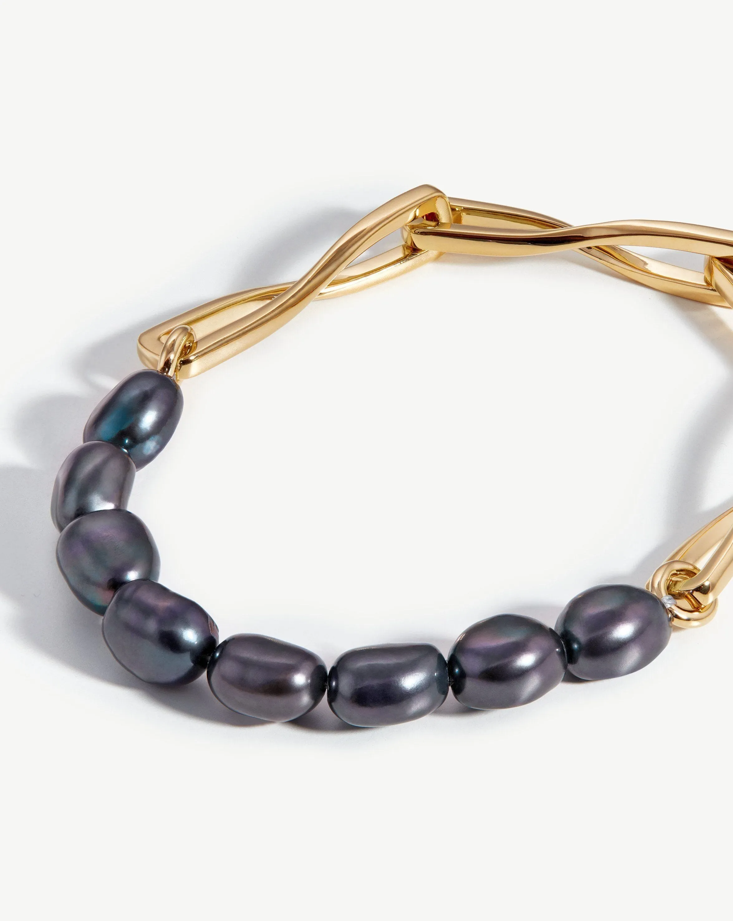 Baroque Pearl Twisted Link Bracelet | 18ct Gold Plated/Grey Pearl