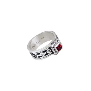 Baroque Sterling Silver And Garnet Spinner Ring