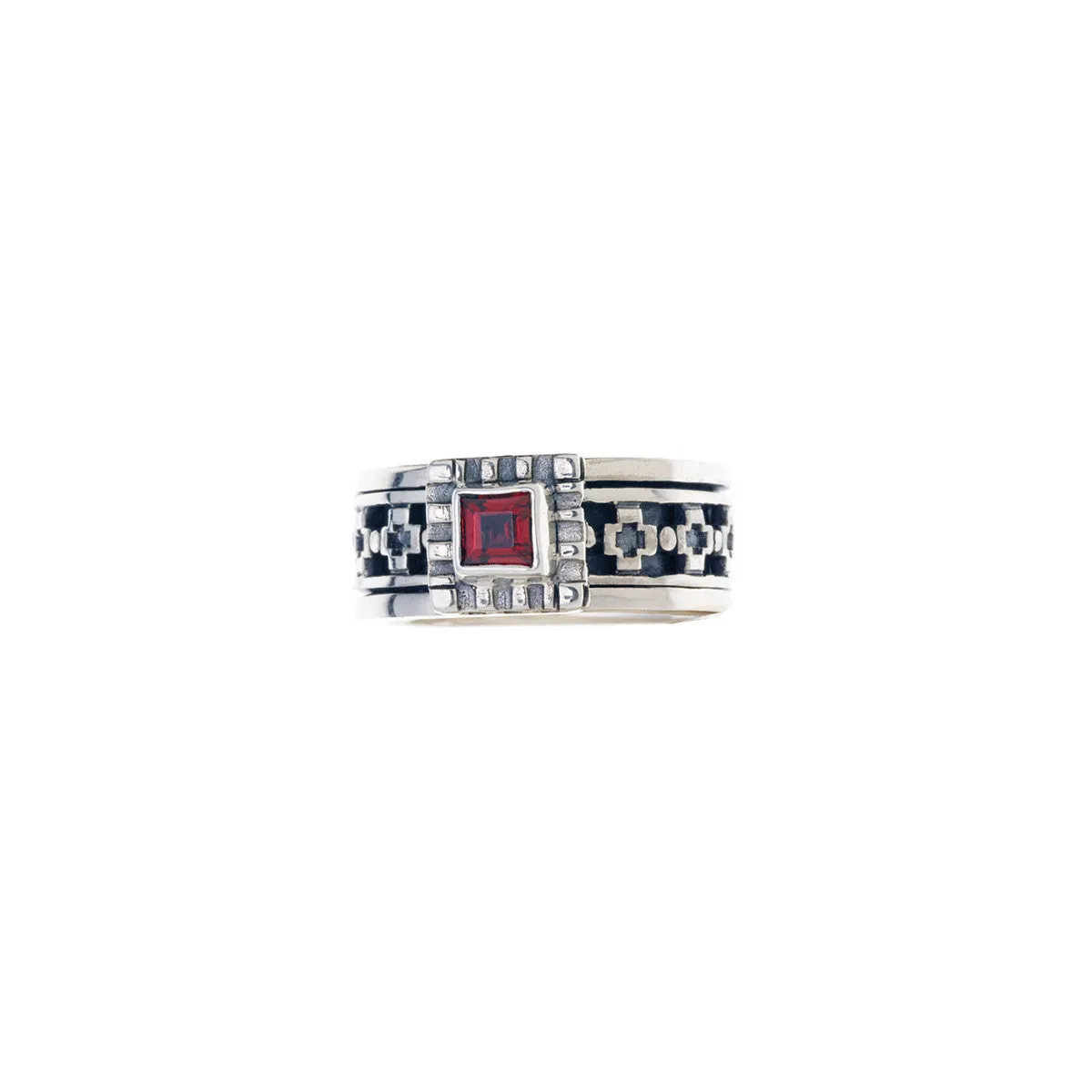 Baroque Sterling Silver And Garnet Spinner Ring