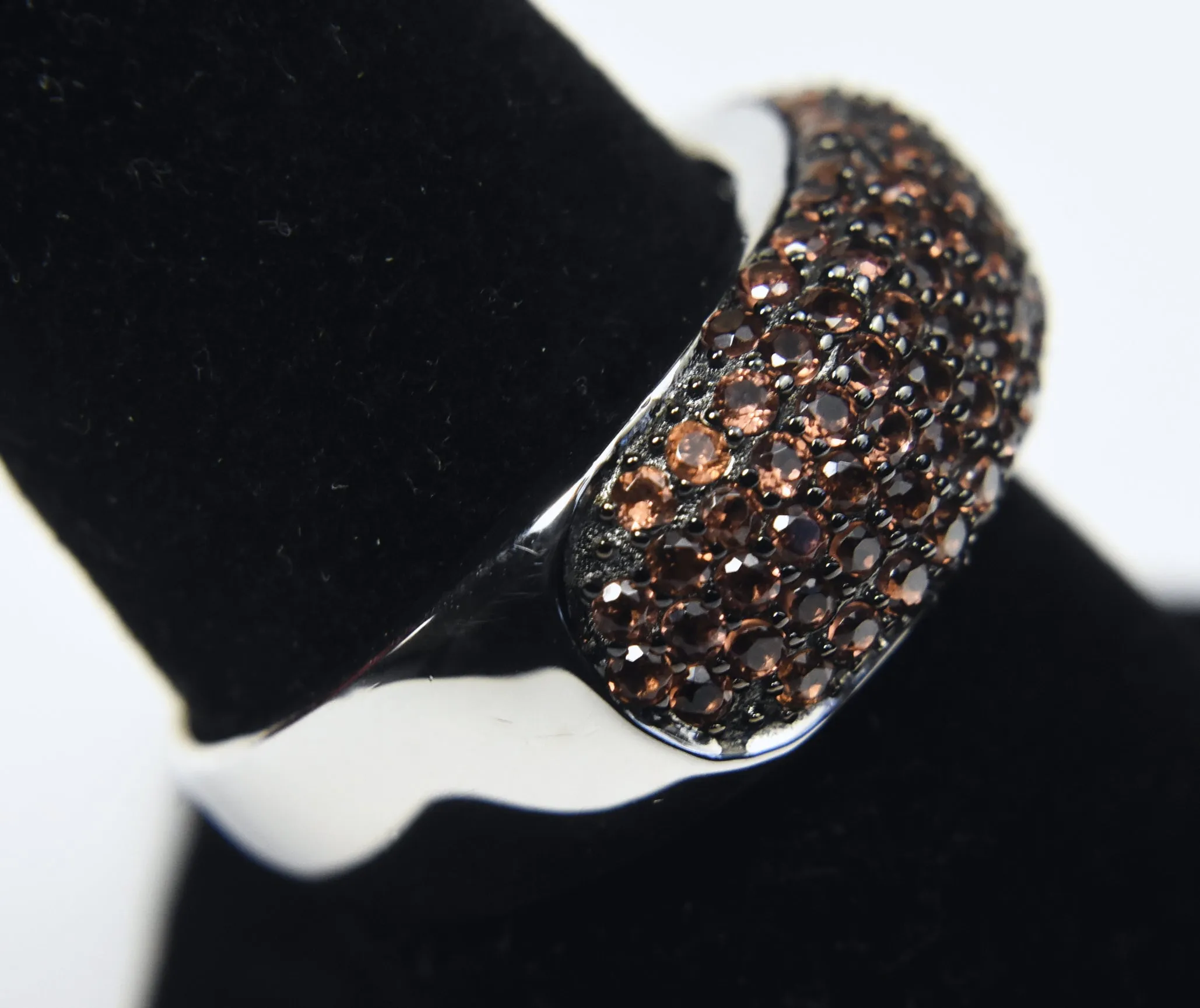 Beautiful Pave Set Red Garnet Sterling Silver Band - Size 8.5