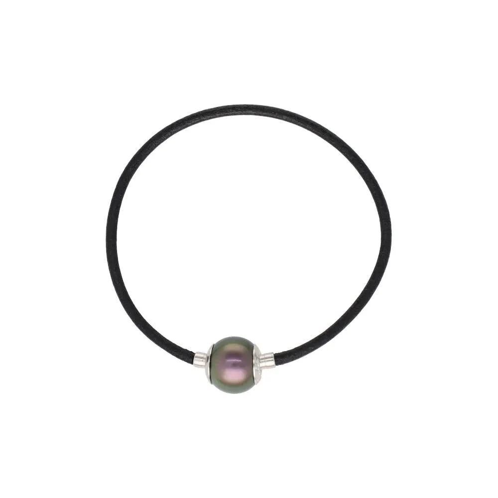 Black Leather Cord Customizable Bracelet for Men and Women, Rhodium-plated Brass, 7 inches Long, Zindis Collection
