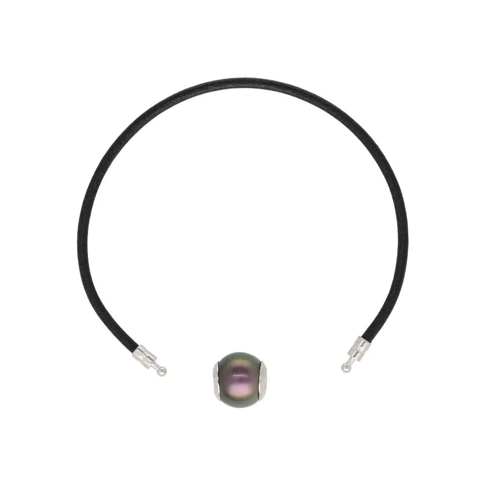 Black Leather Cord Customizable Bracelet for Men and Women, Rhodium-plated Brass, 7 inches Long, Zindis Collection