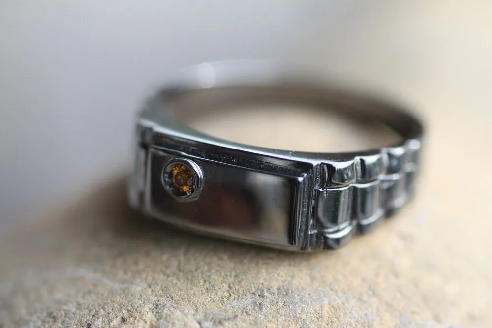 Black Rhodium plated ring with Cognac diamond
