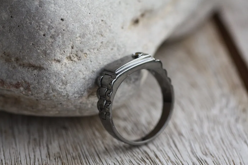 Black Rhodium plated ring with Cognac diamond