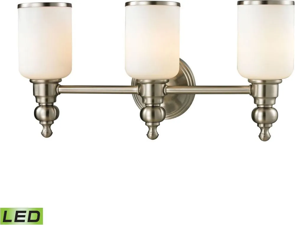 Bristol Way 3 Light Led Vanity In Brushed Nickel and Opal White Glass