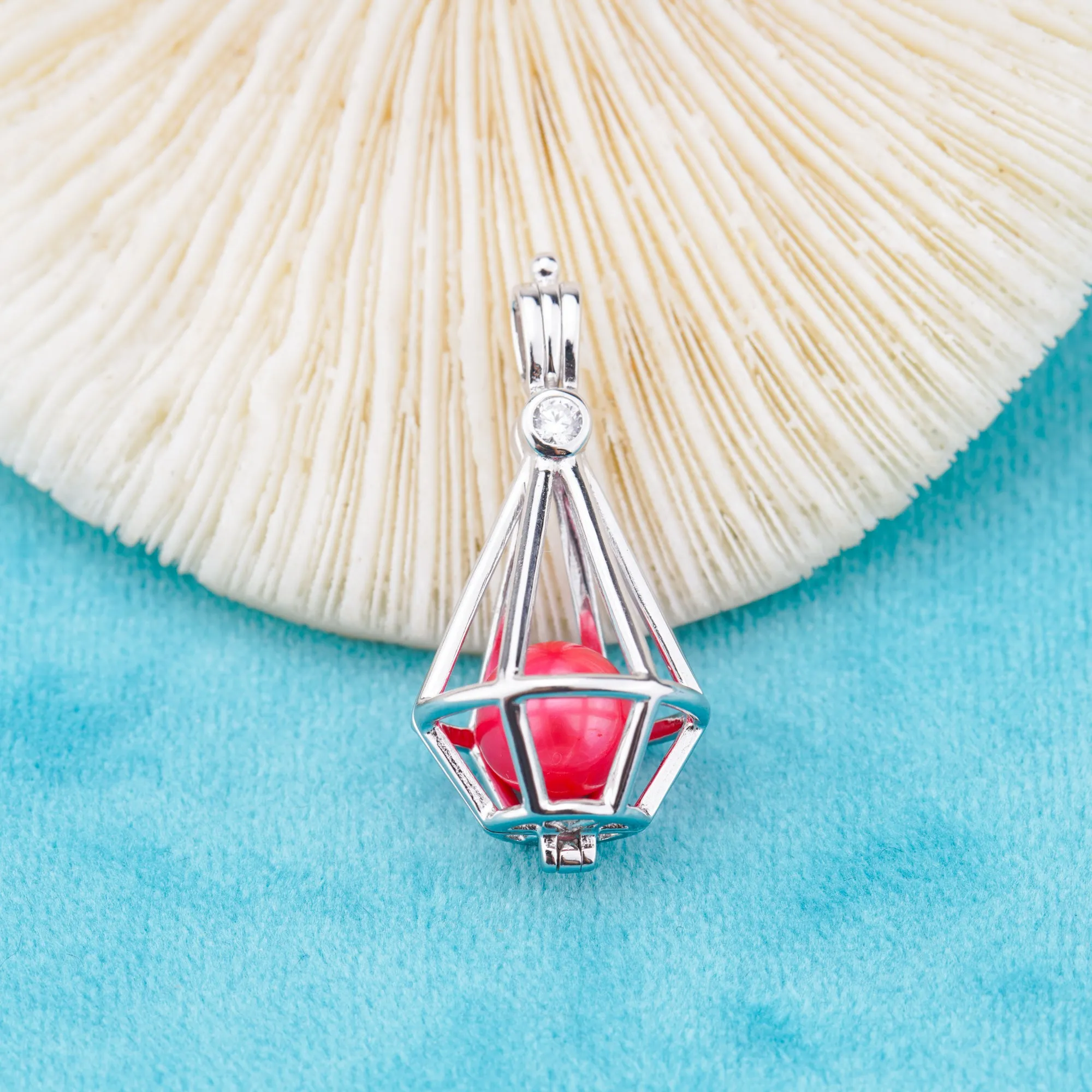 C030104 sterling silver Freshwater pearl cage pendant necklace jewelry locket for pearl party