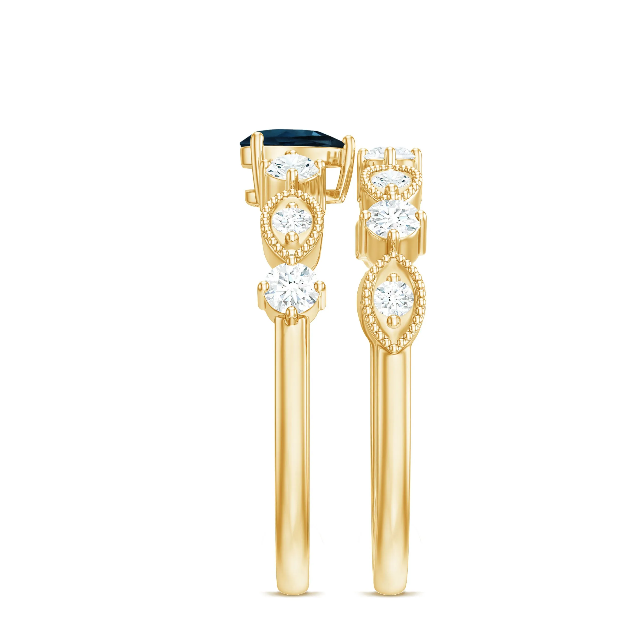 Certified London Blue Topaz and Diamond Ring Set