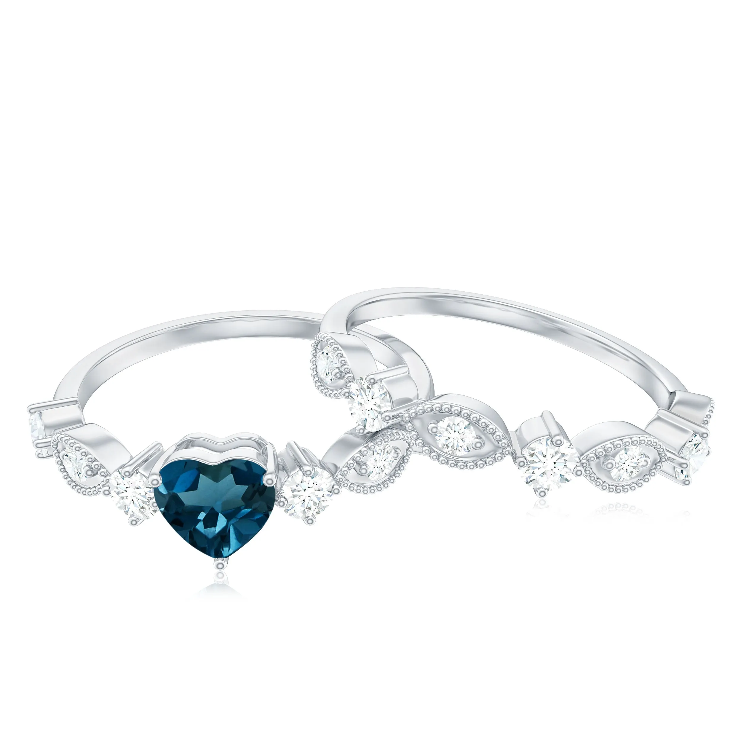 Certified London Blue Topaz and Diamond Ring Set
