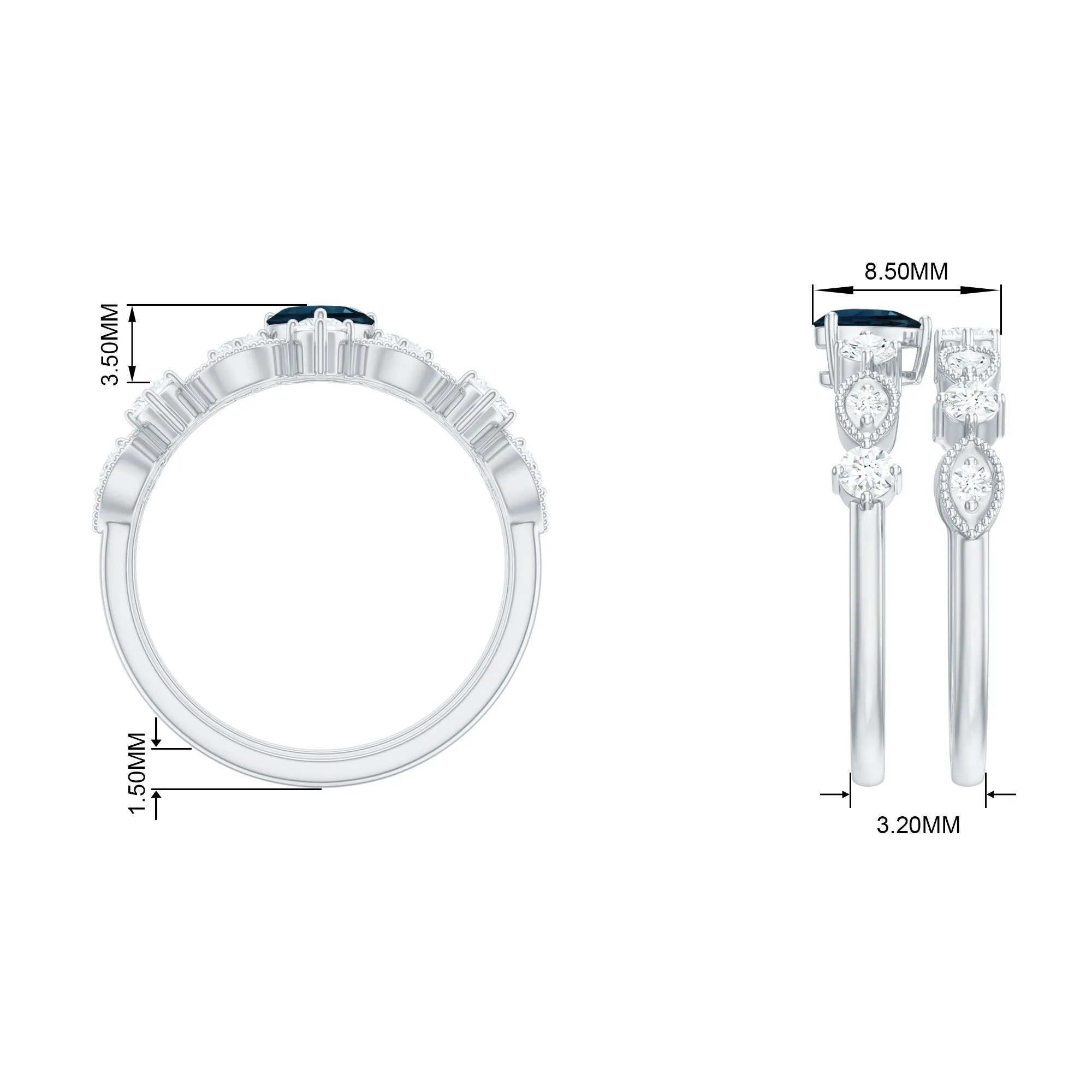 Certified London Blue Topaz and Diamond Ring Set
