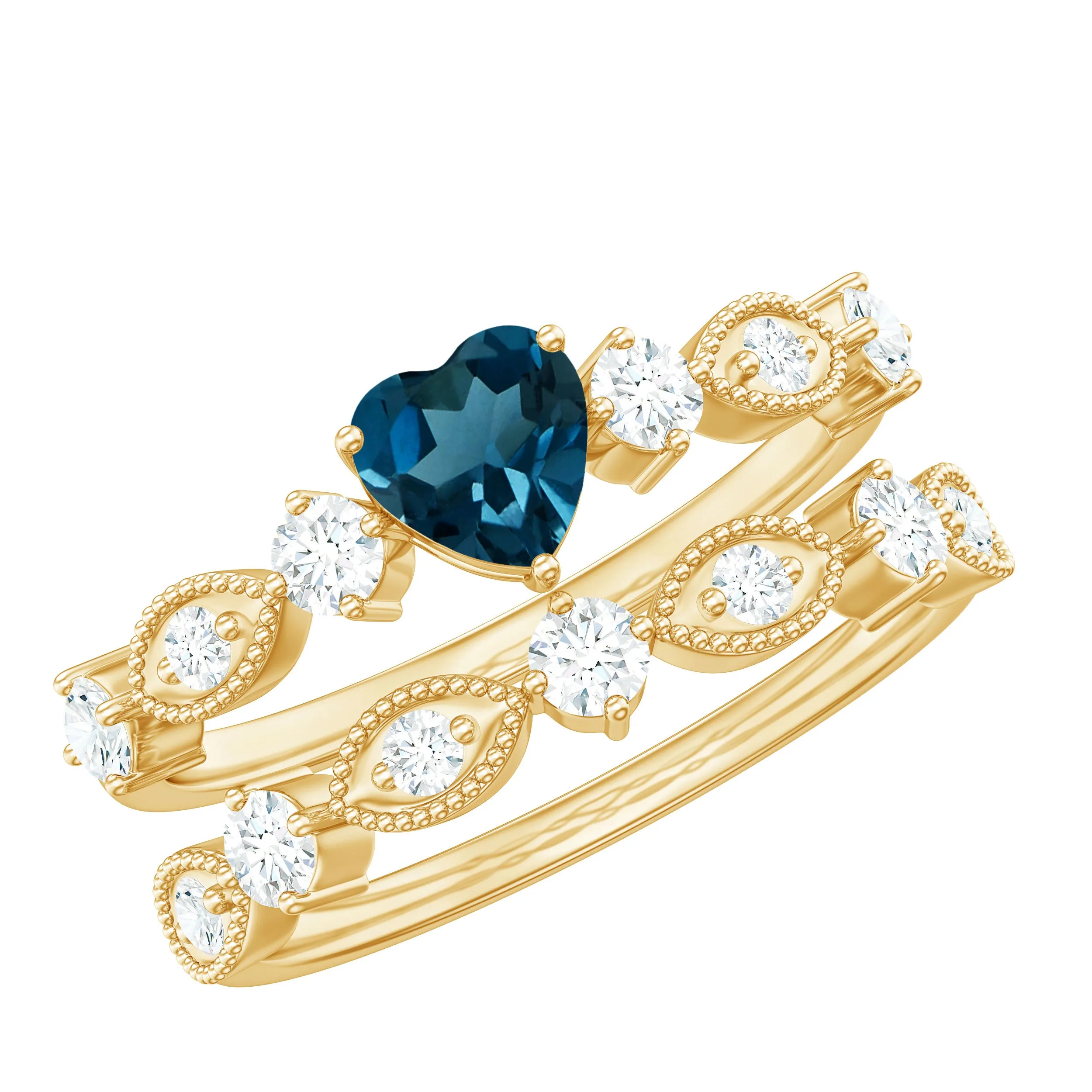 Certified London Blue Topaz and Diamond Ring Set