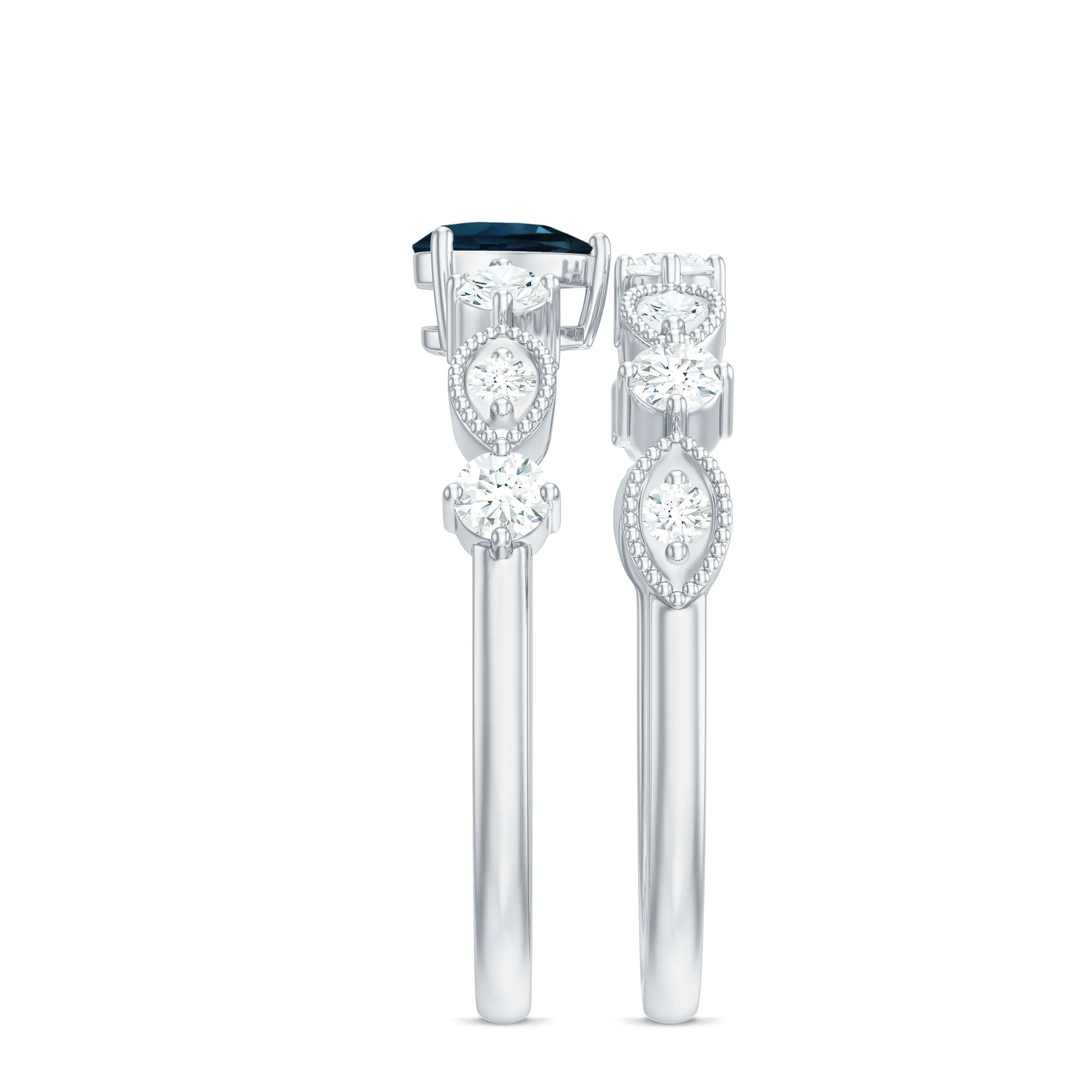 Certified London Blue Topaz and Diamond Ring Set