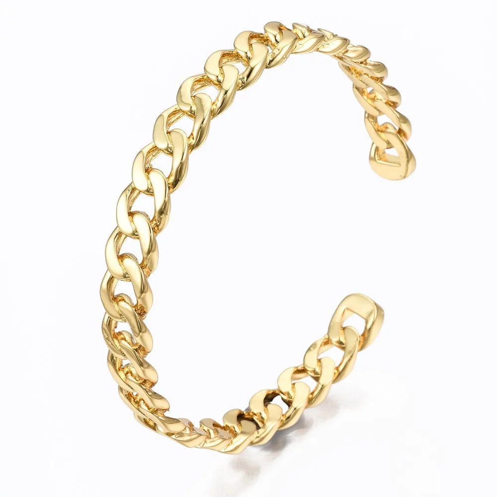 Chain Link Cuff Bangle Bracelet, curb link bracelet, gold bangle, cuff bracelet, gold cuff, wrist cuff, stackable bracelet, 16k gold plated