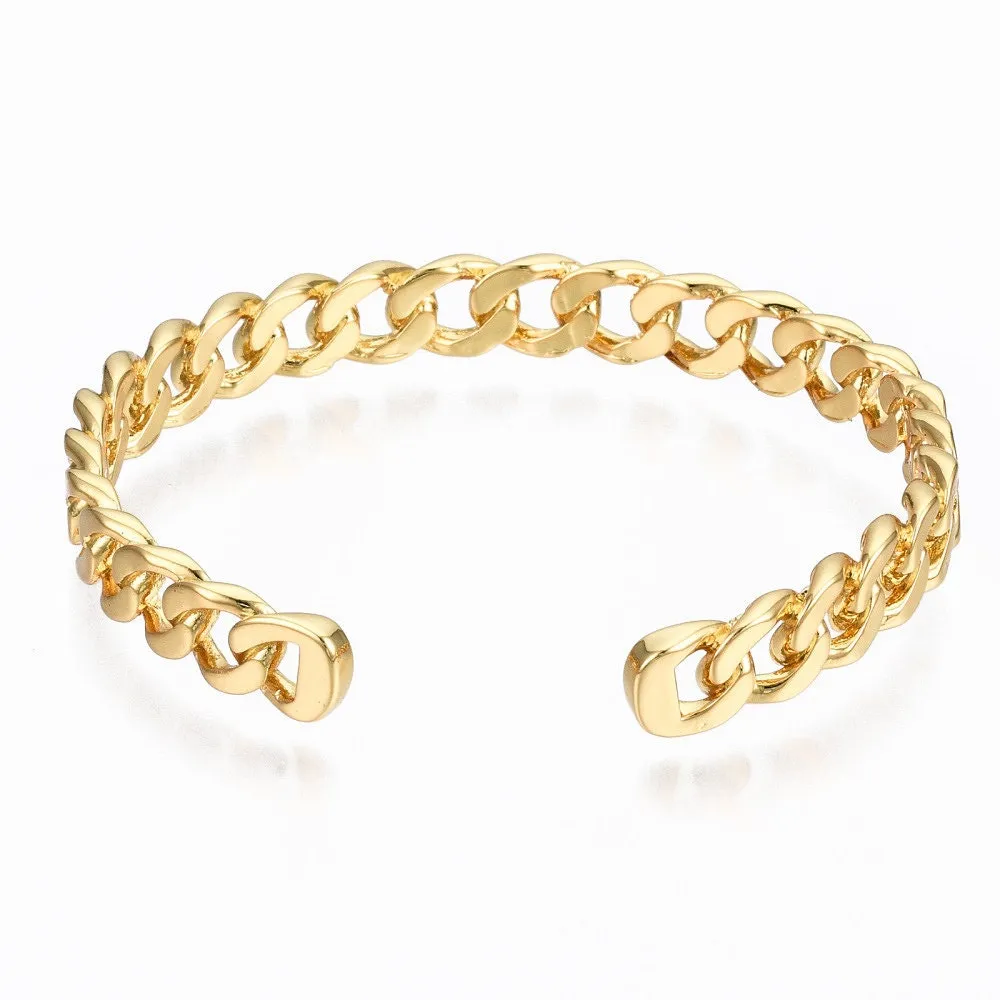 Chain Link Cuff Bangle Bracelet, curb link bracelet, gold bangle, cuff bracelet, gold cuff, wrist cuff, stackable bracelet, 16k gold plated