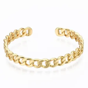 Chain Link Cuff Bangle Bracelet, curb link bracelet, gold bangle, cuff bracelet, gold cuff, wrist cuff, stackable bracelet, 16k gold plated