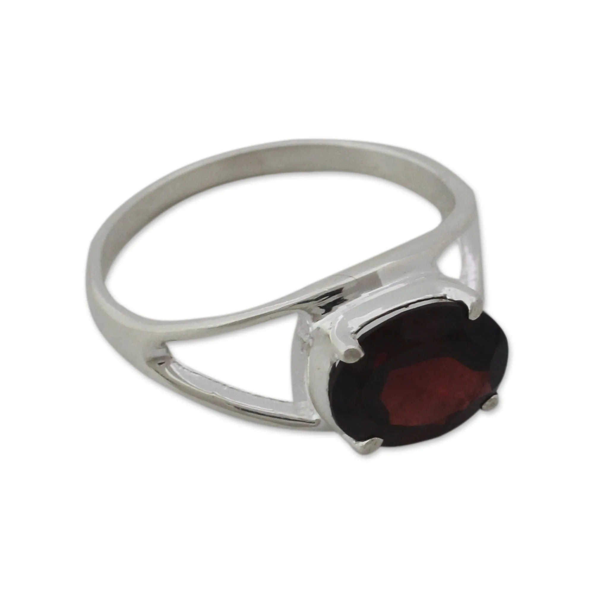 Classic Handmade Sterling Silver and Garnet Solitaire Ring - Passionate | NOVICA