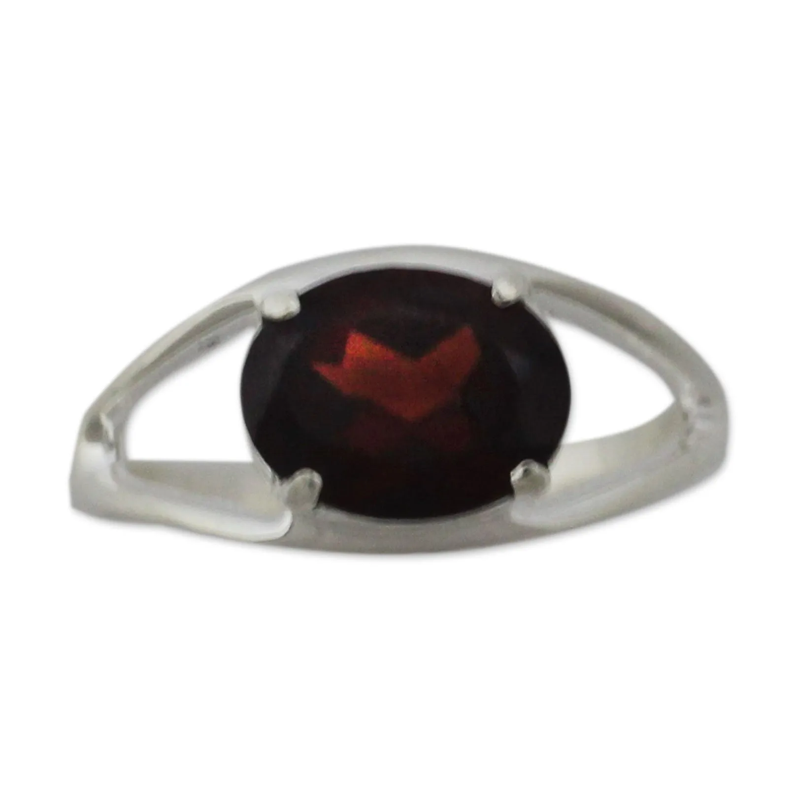 Classic Handmade Sterling Silver and Garnet Solitaire Ring - Passionate | NOVICA