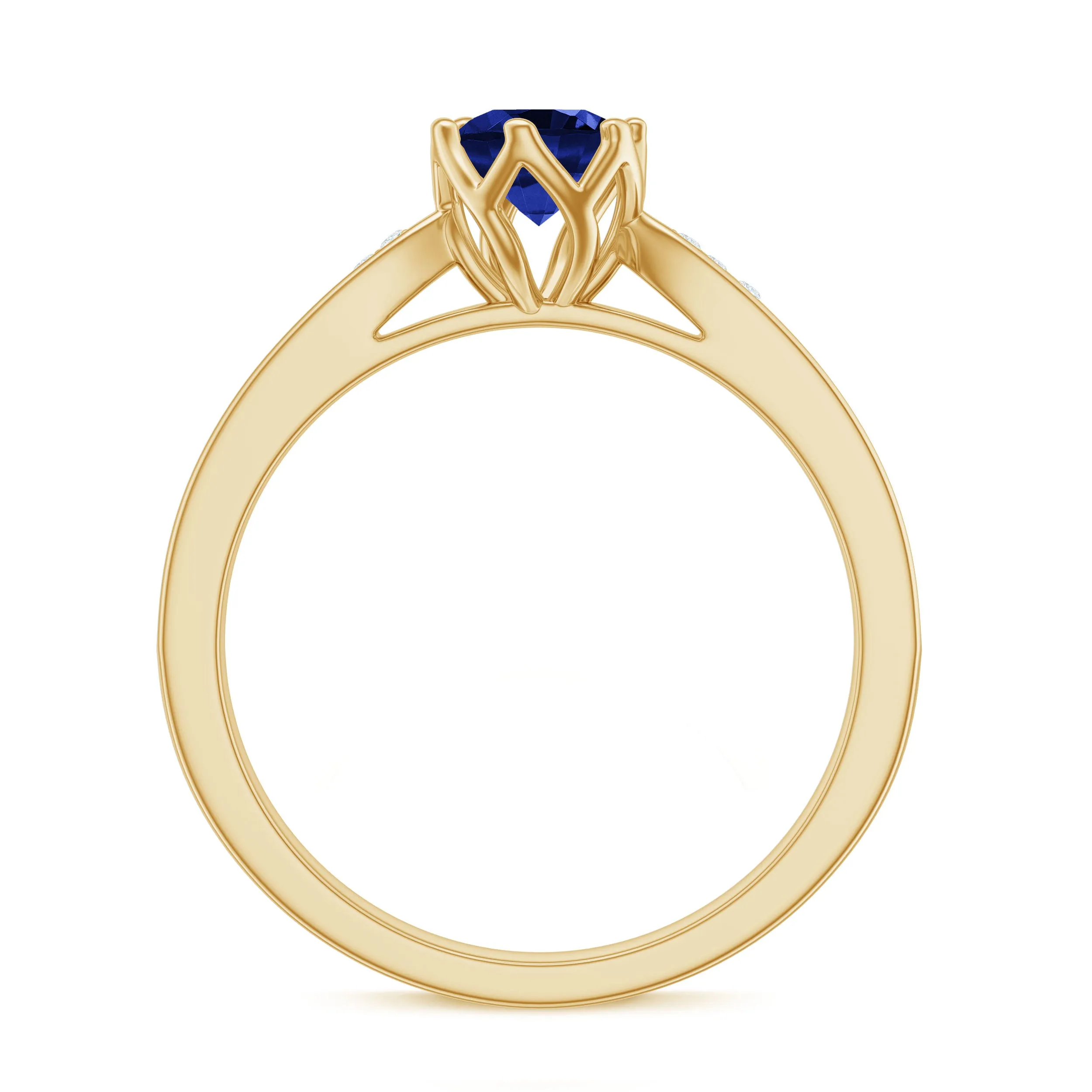 Created Blue Sapphire Solitaire Ring in Decorative Set with Diamond