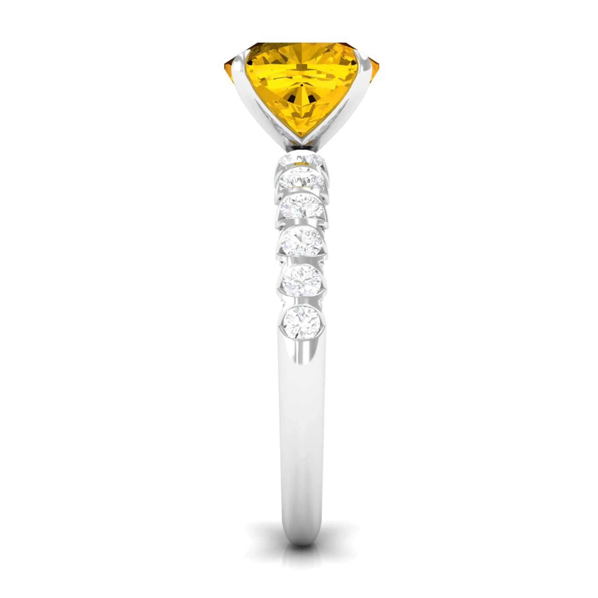 Cushion Cut Created Yellow Sapphire Engagement Ring with Diamond