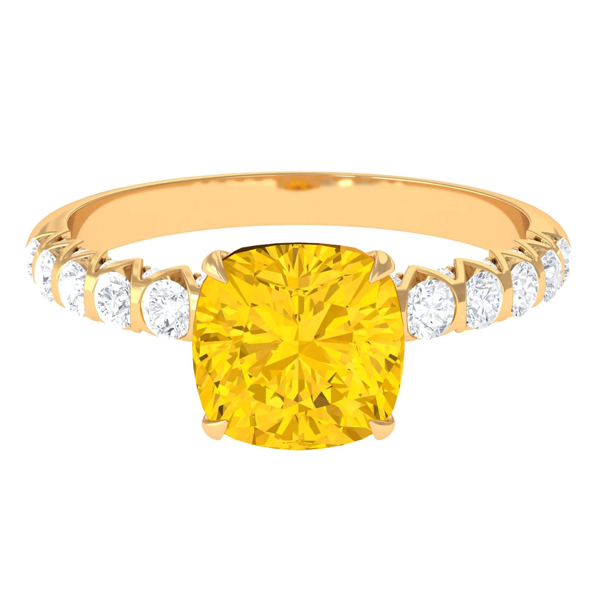 Cushion Cut Created Yellow Sapphire Engagement Ring with Diamond