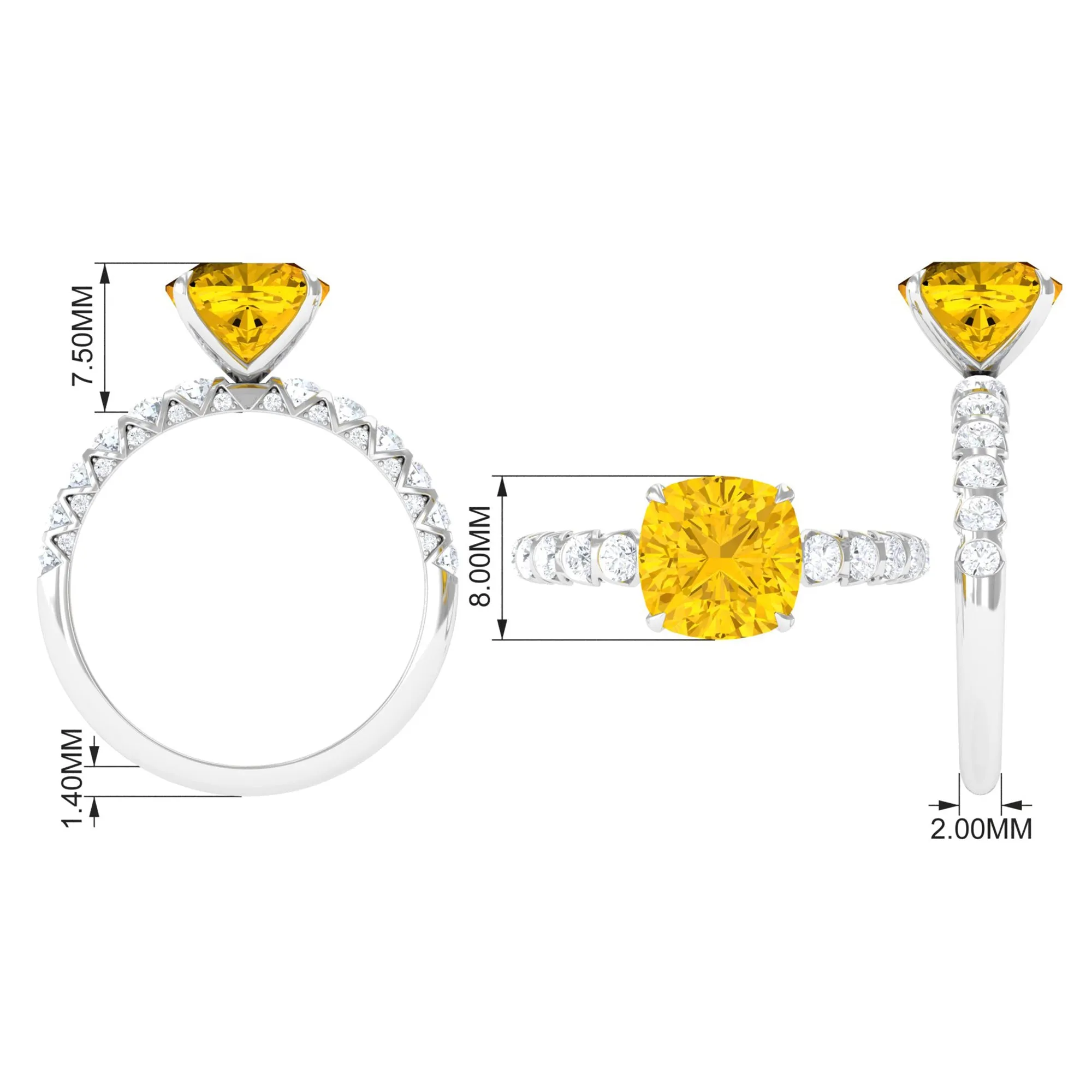 Cushion Cut Created Yellow Sapphire Engagement Ring with Diamond