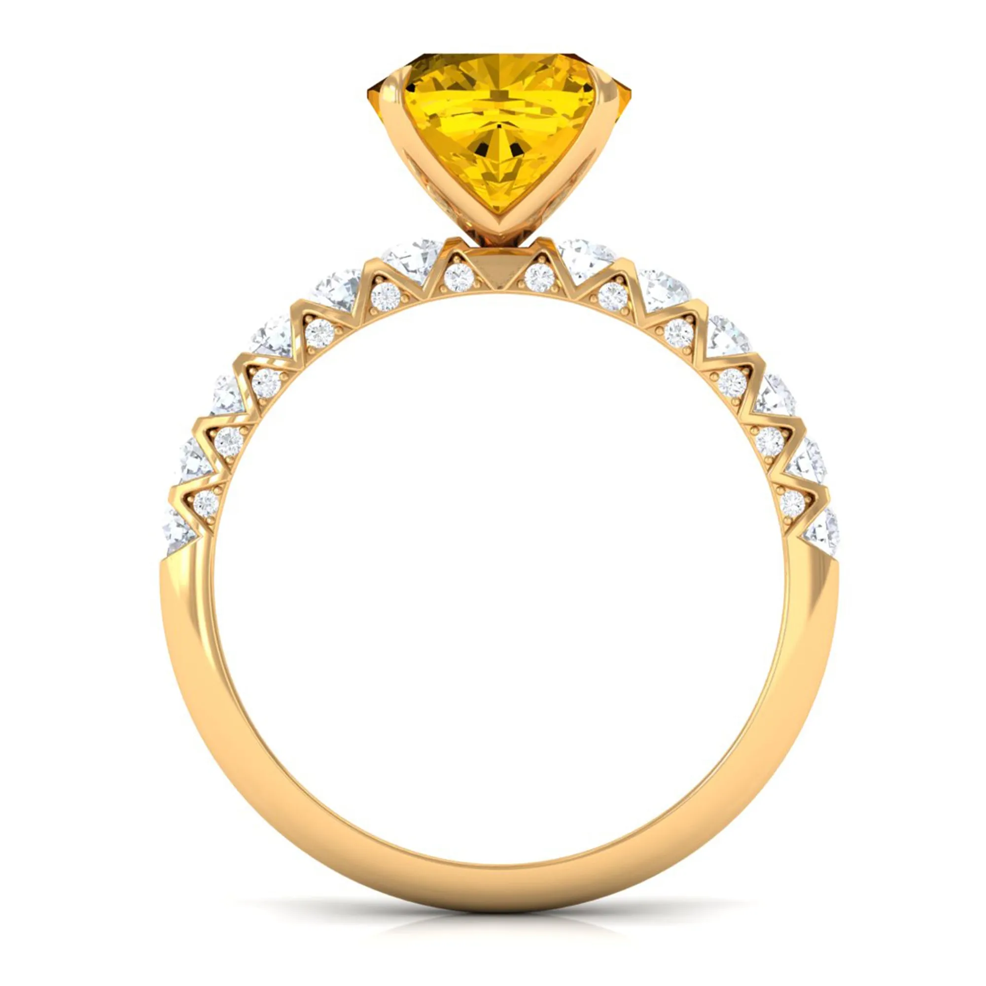 Cushion Cut Created Yellow Sapphire Engagement Ring with Diamond