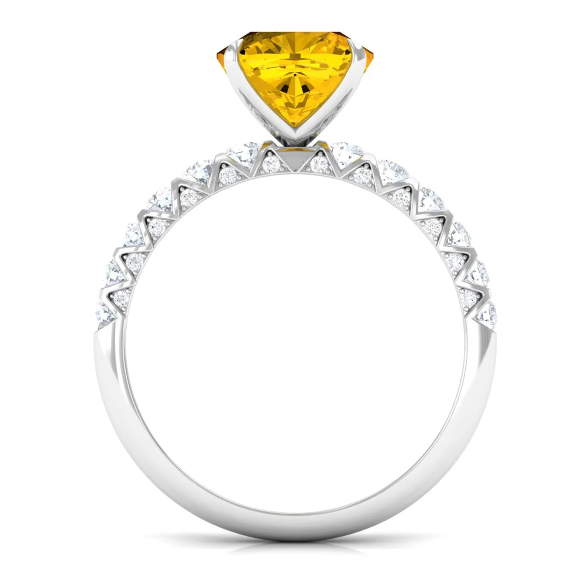 Cushion Cut Created Yellow Sapphire Engagement Ring with Diamond
