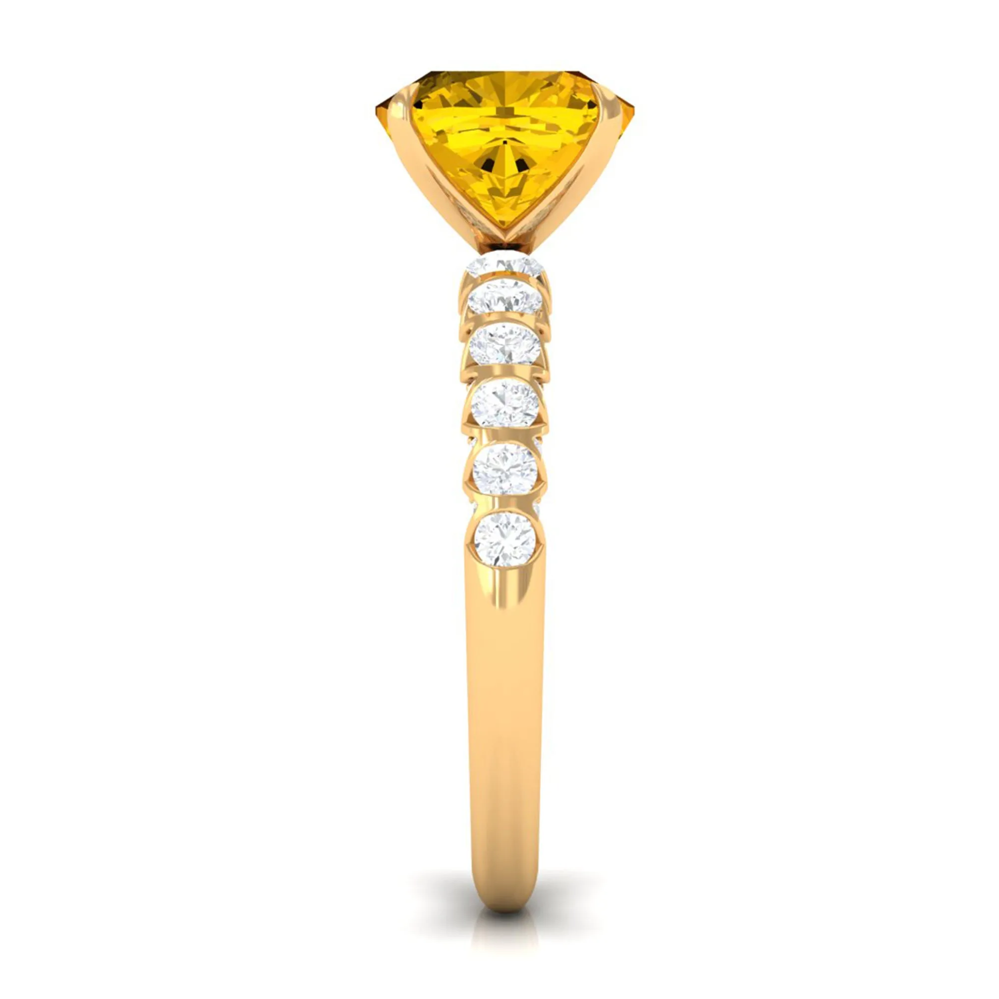 Cushion Cut Created Yellow Sapphire Engagement Ring with Diamond