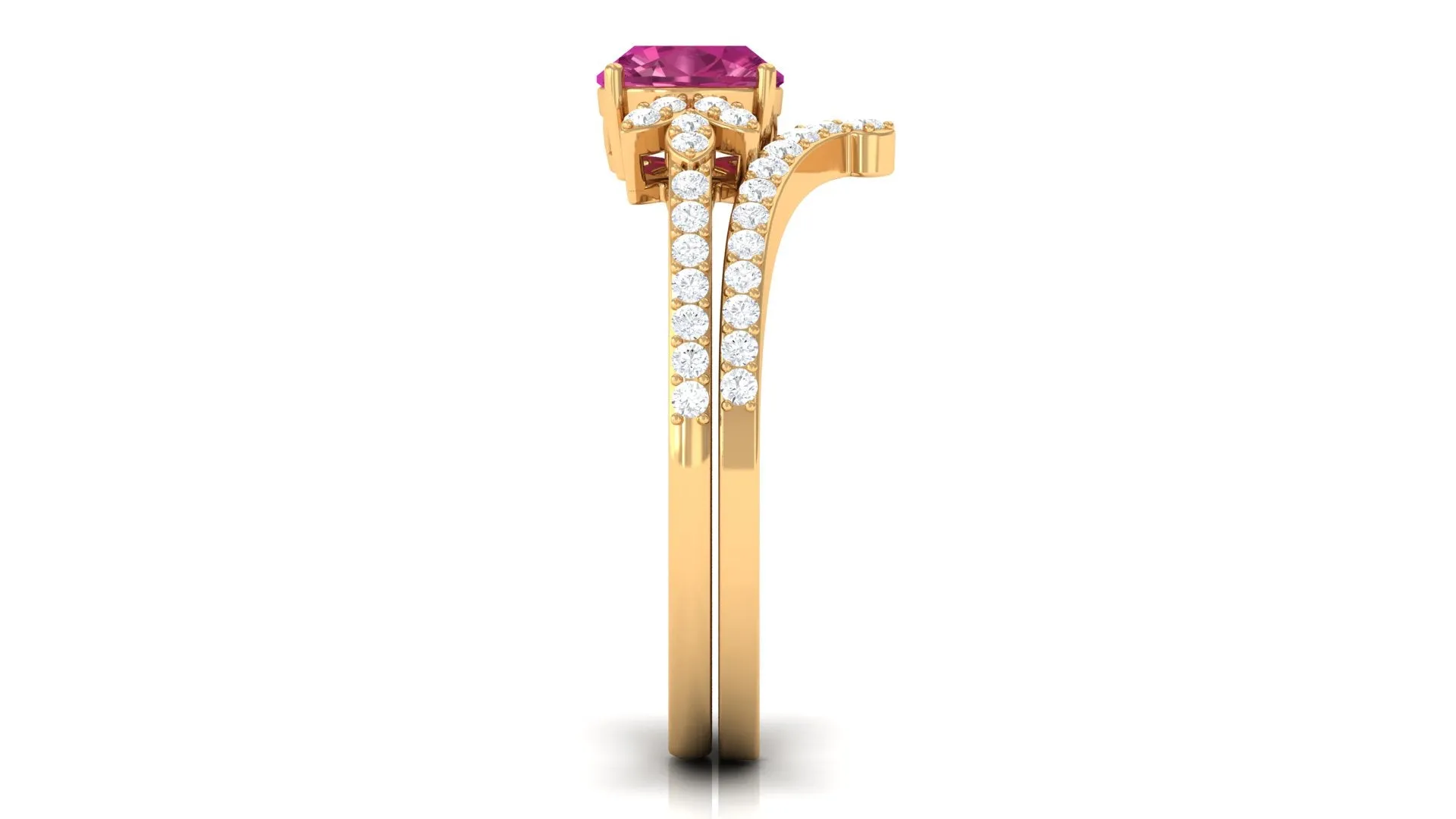 Cushion Cut Pink Tourmaline and Diamond Bridal Ring Set