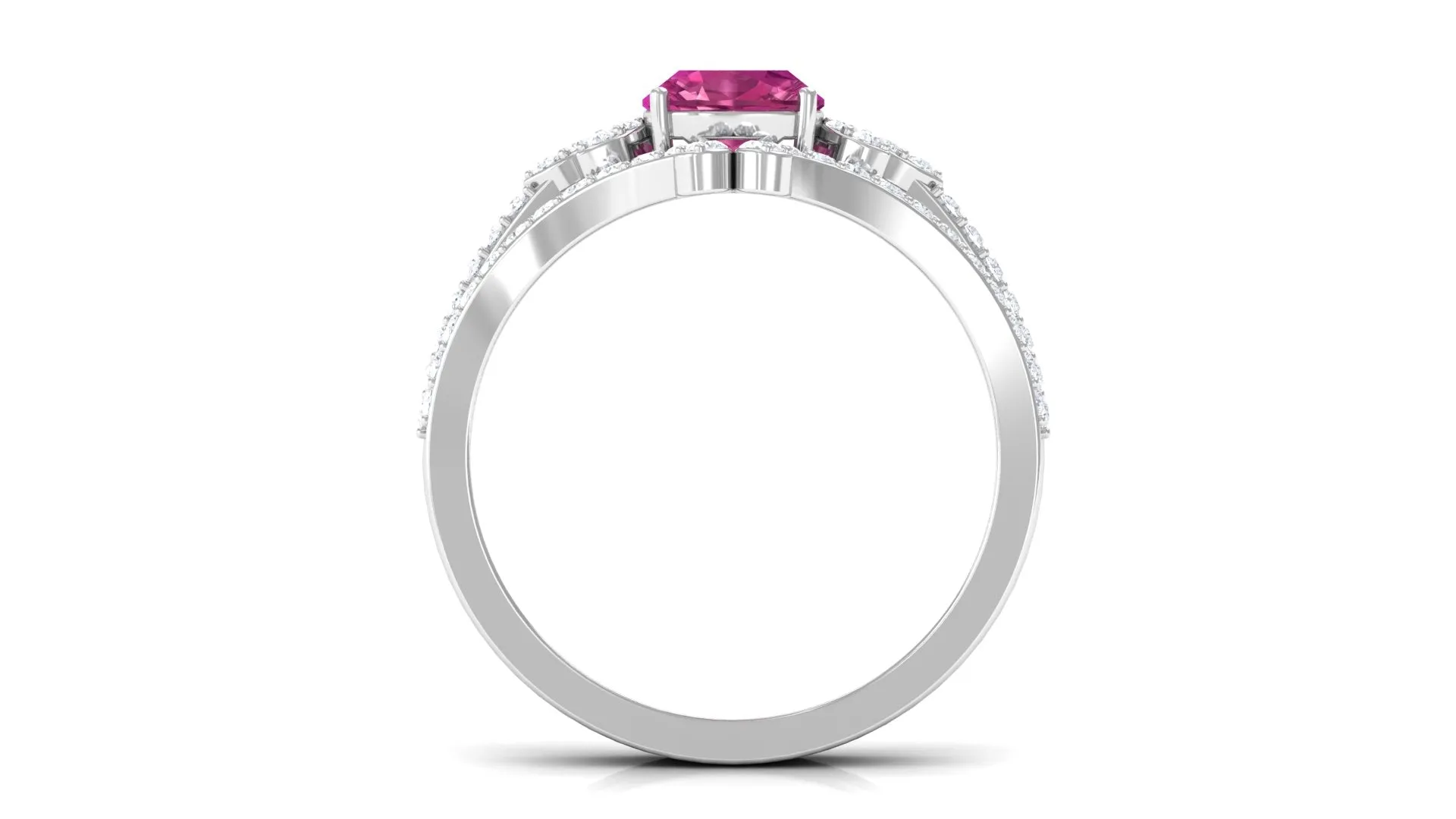 Cushion Cut Pink Tourmaline and Diamond Bridal Ring Set