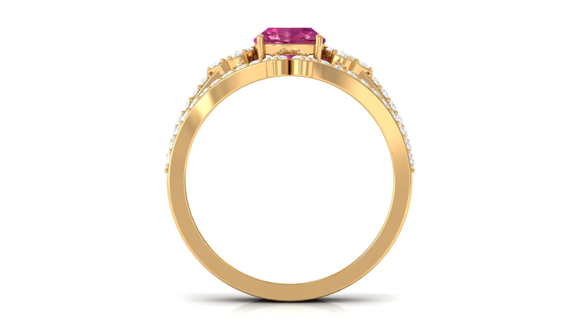 Cushion Cut Pink Tourmaline and Diamond Bridal Ring Set
