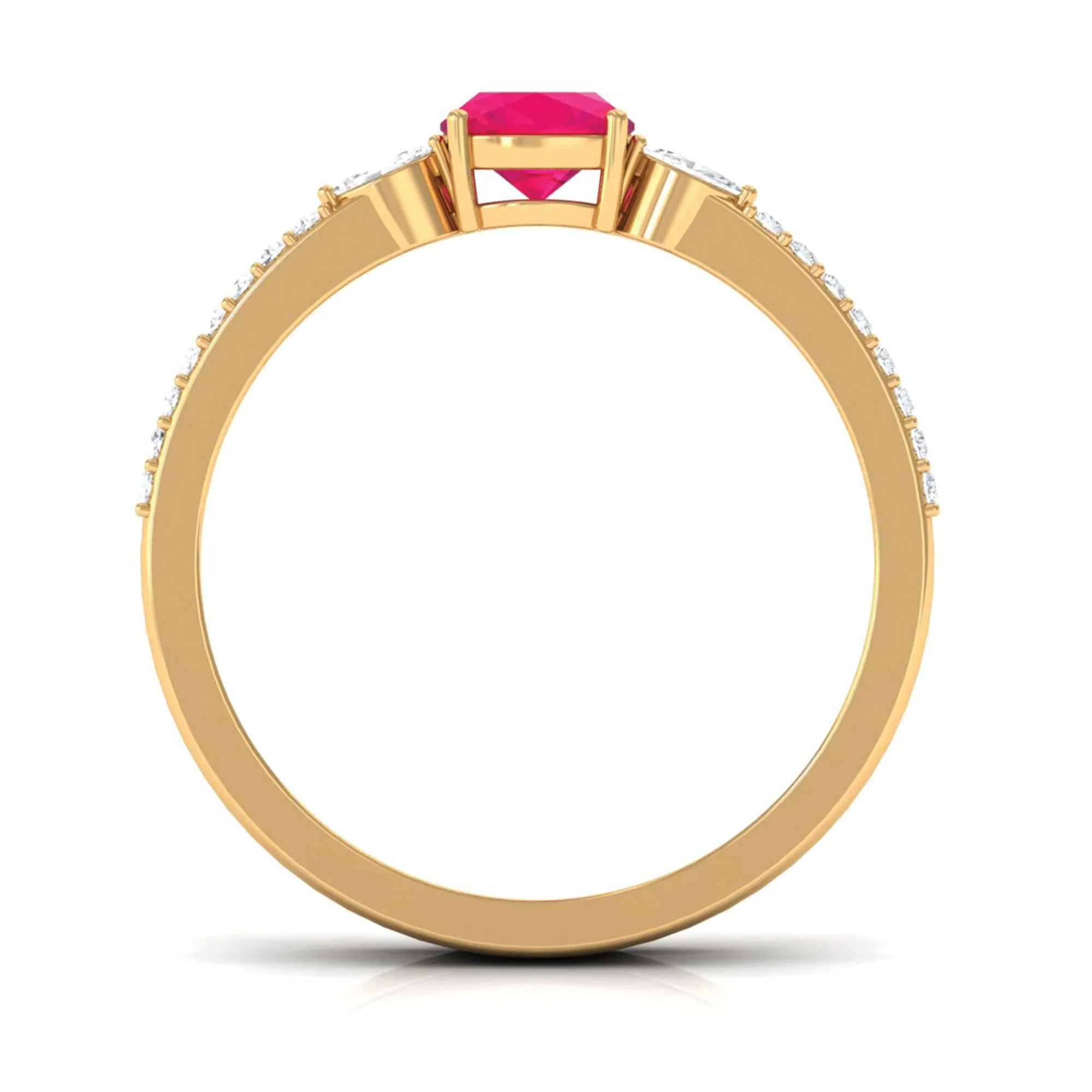 Cushion Cut Ruby Double Band Anniversary Ring with Diamond
