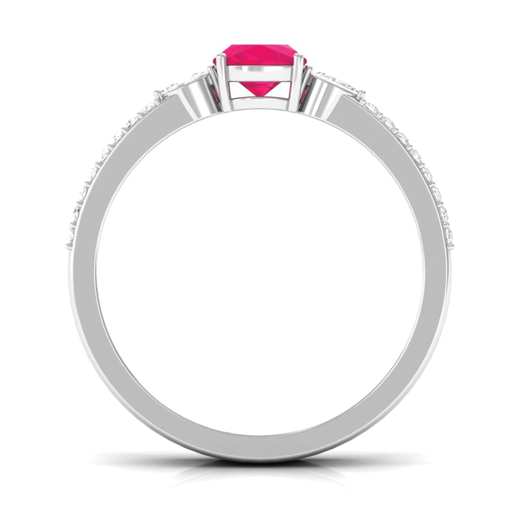 Cushion Cut Ruby Double Band Anniversary Ring with Diamond