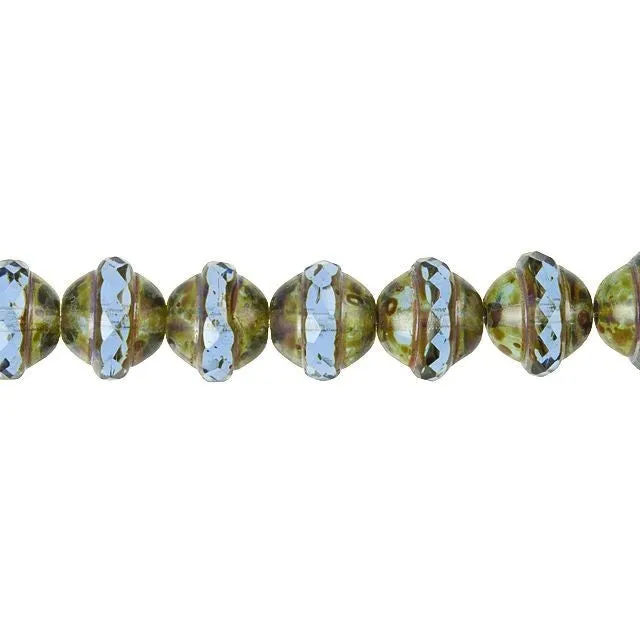Czech Glass 12 x 10mm Montana Blue Picasso Saturn Bead Strand by Raven's Journey