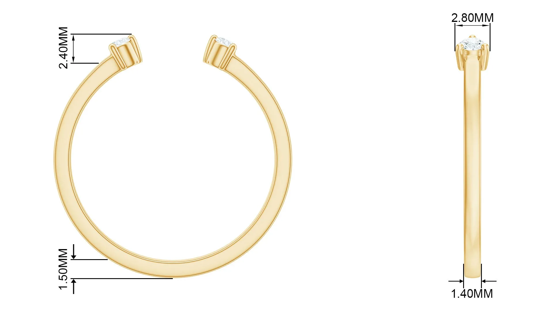 Dainty Diamond Two Stone Cuff Ring in Gold