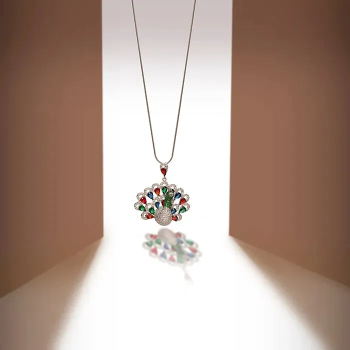 Dazzling Peacock Silver Chain Locket