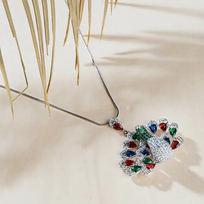 Dazzling Peacock Silver Chain Locket