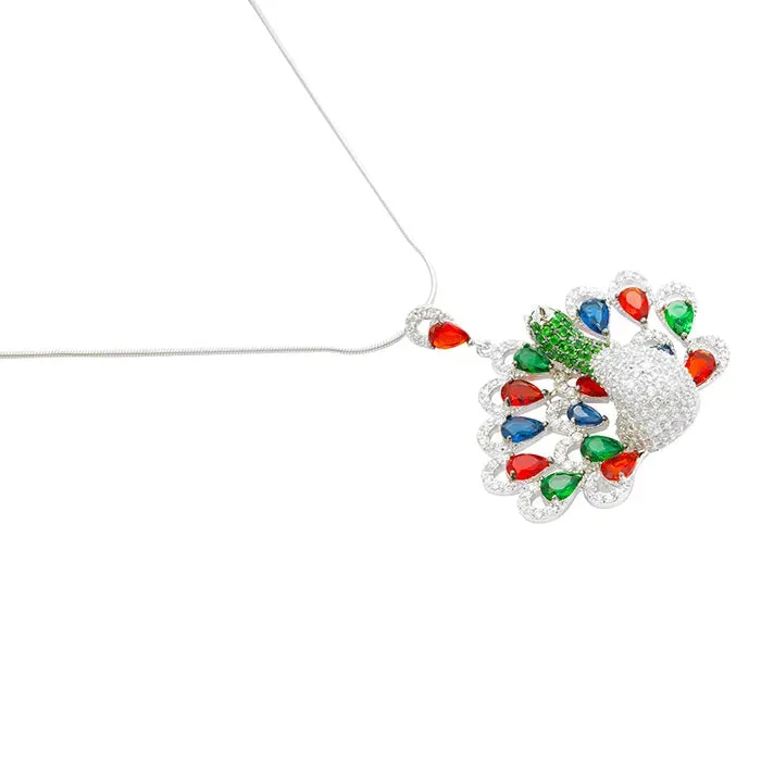 Dazzling Peacock Silver Chain Locket
