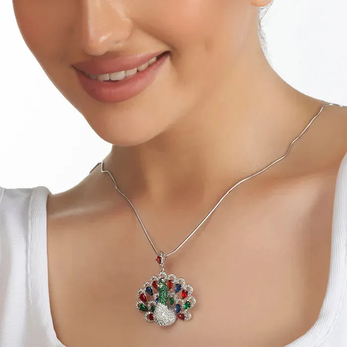 Dazzling Peacock Silver Chain Locket