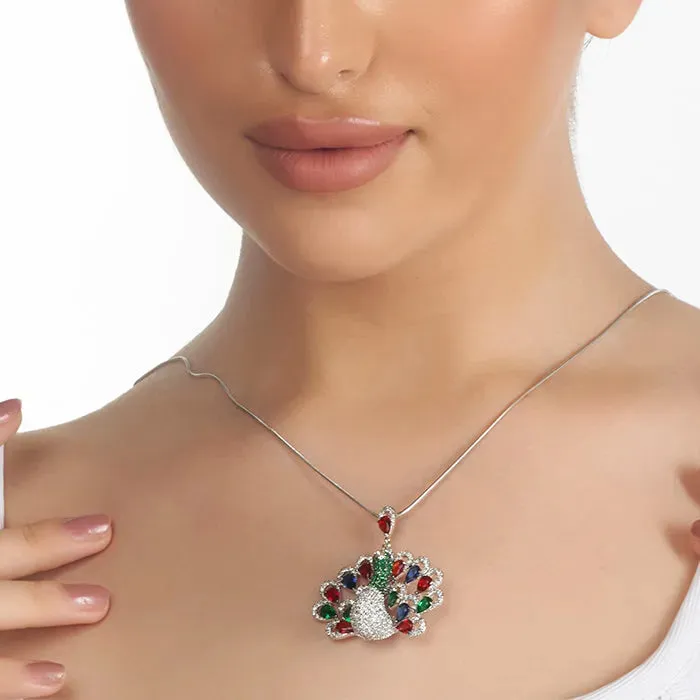 Dazzling Peacock Silver Chain Locket