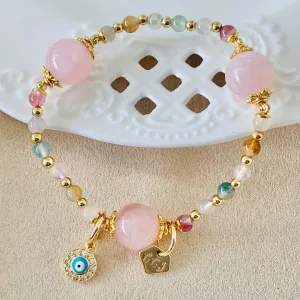 Delicate Rainbow Tourmaline & Madagascar Rose Quartz Bracelet