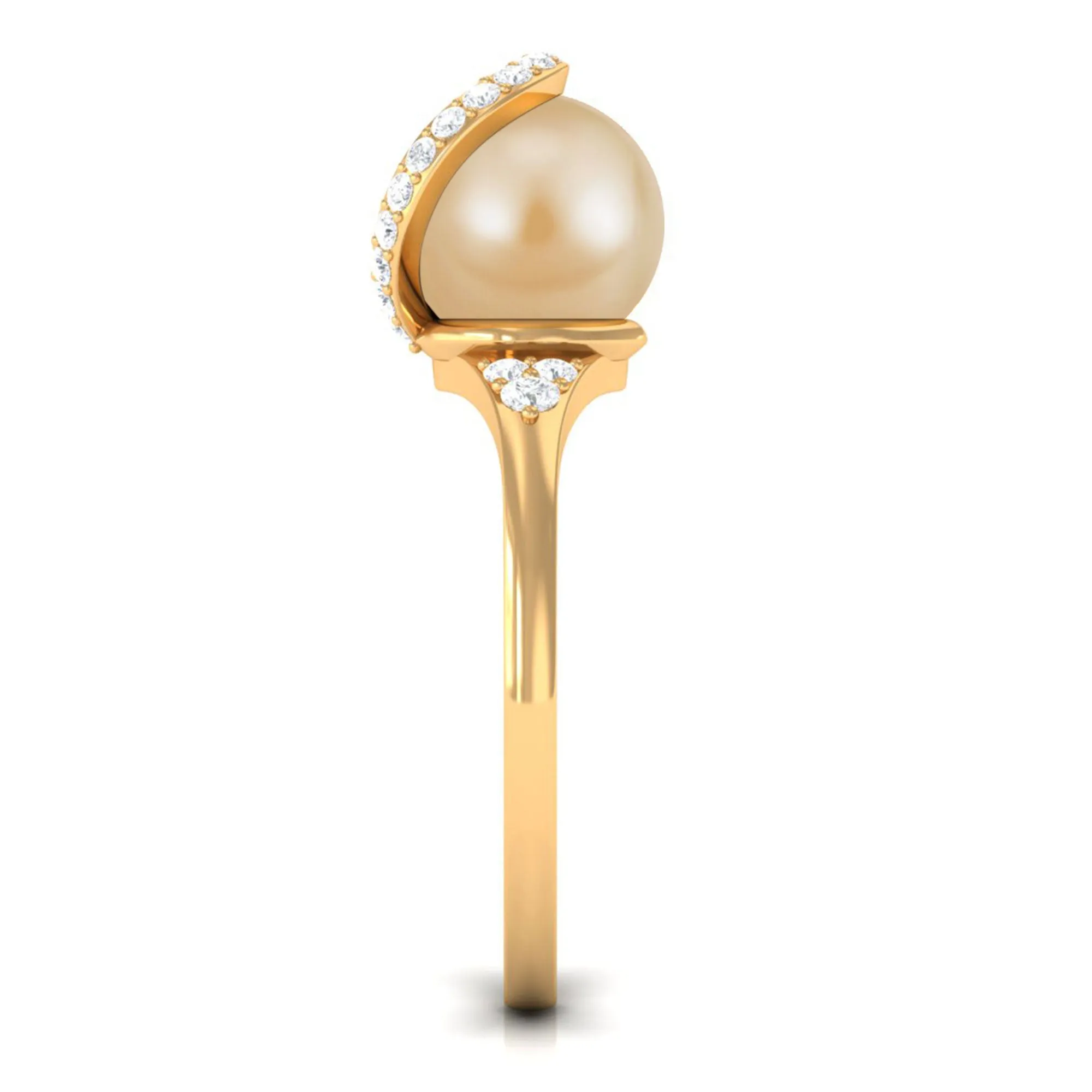 Designer South Sea Pearl Solitaire Engagement Ring with Diamond