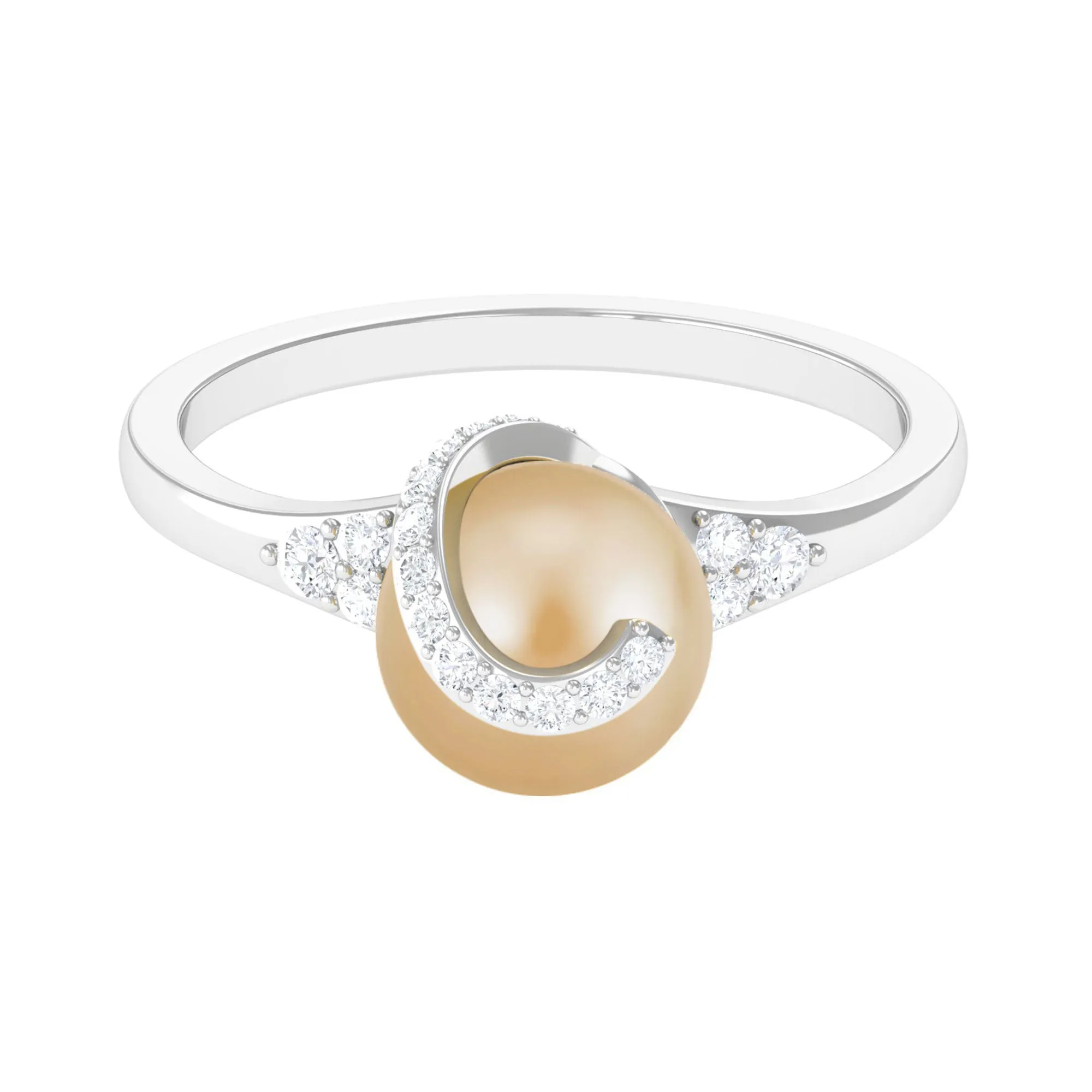 Designer South Sea Pearl Solitaire Engagement Ring with Diamond